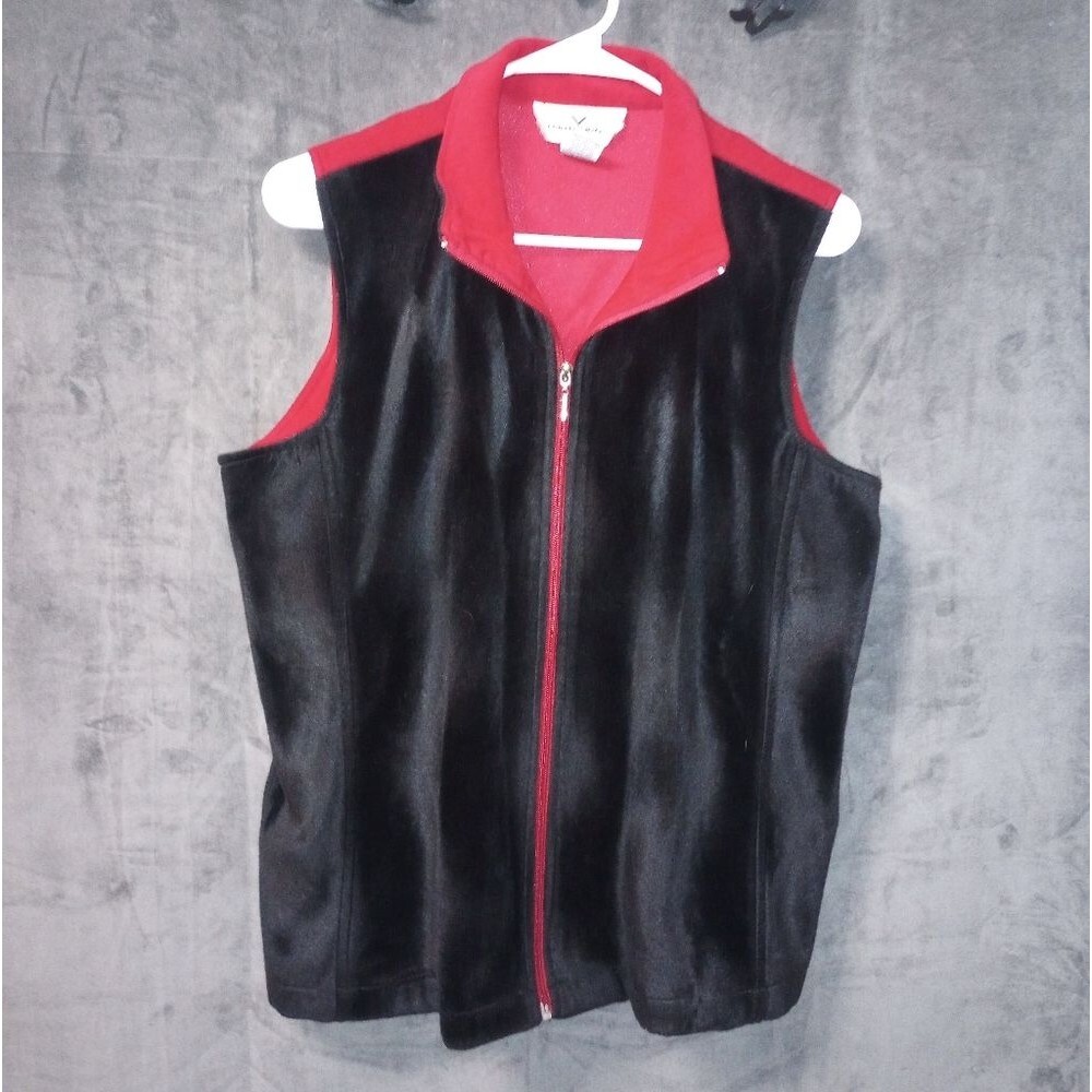 Vintage 90s Erin London Red and Black Velvet Vest Size Large EUC